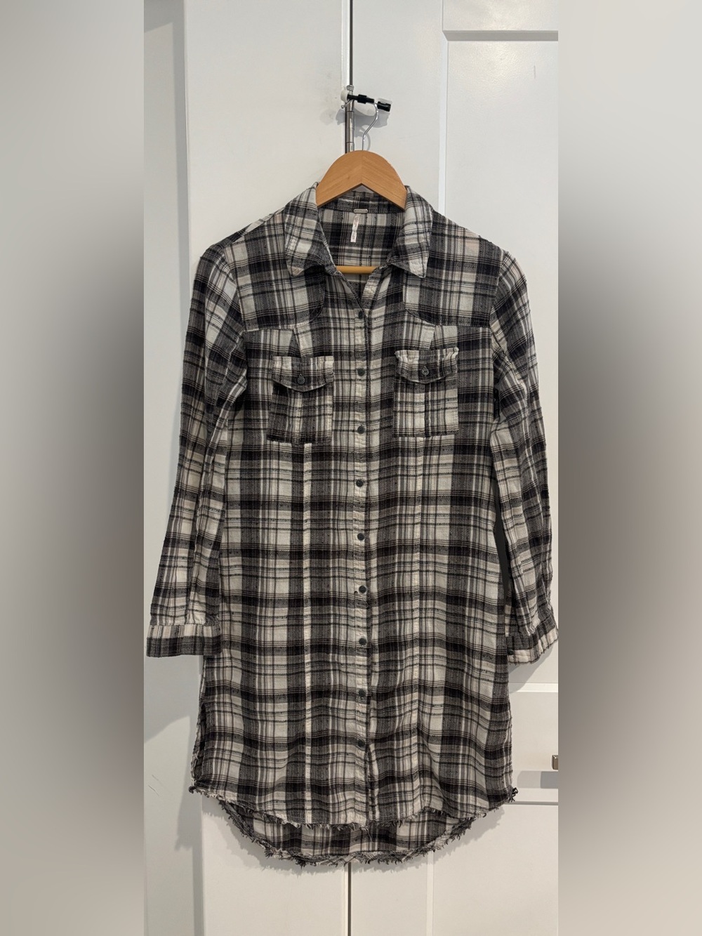 Free People Plaid Button-Front Shirt Tunic Dress. Size XS